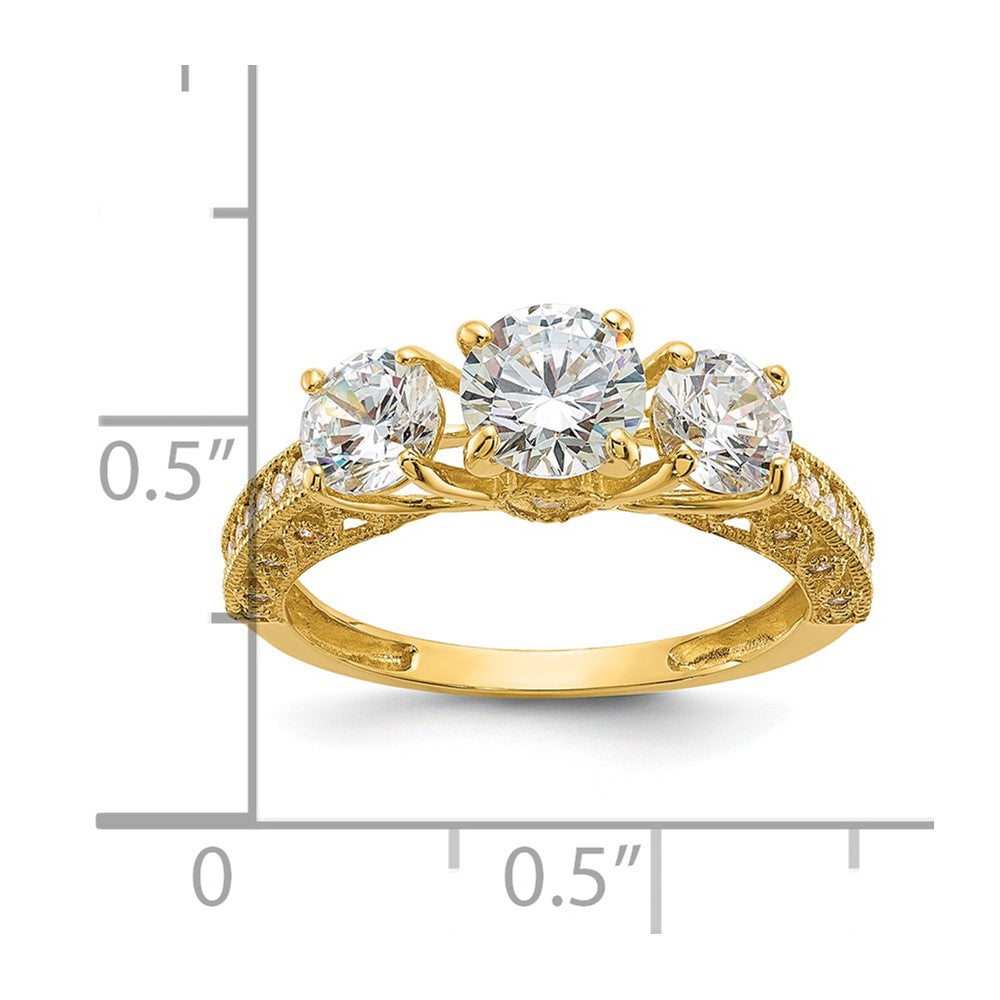 10K Gelbgold Tiara Kollektion Poliert 3 Stein Zirkonia Ring