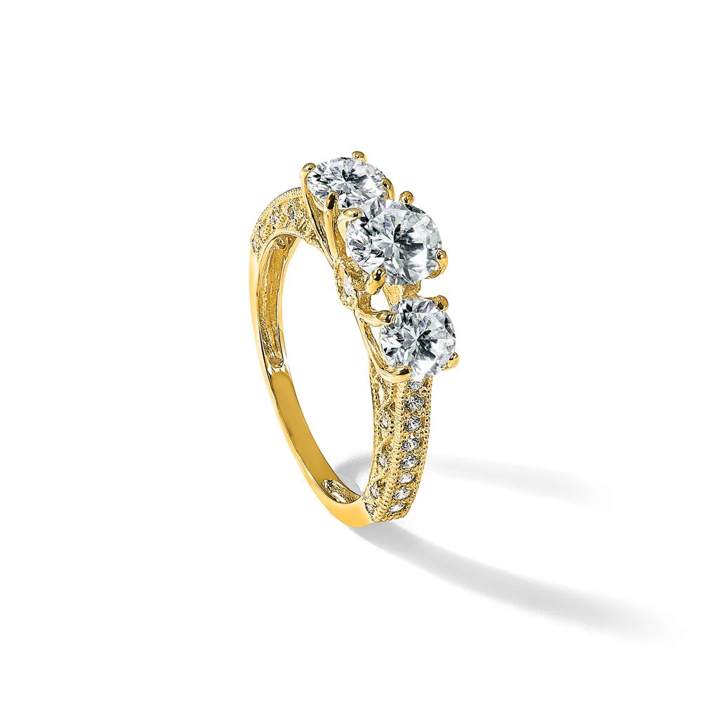 10K Gelbgold Tiara Kollektion Poliert 3 Stein Zirkonia Ring