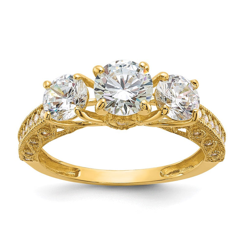 10K Gelbgold Tiara Kollektion Poliert 3 Stein Zirkonia Ring