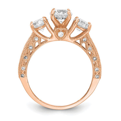 10K Roségold Tiara Kollektion Poliert 3 Stein Zirkonia Ring