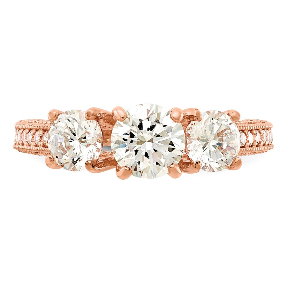 10K Roségold Tiara Kollektion Poliert 3 Stein Zirkonia Ring