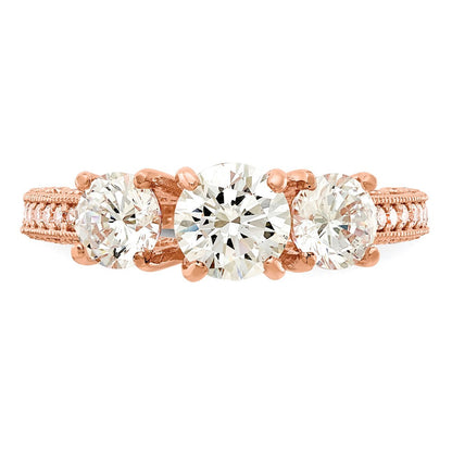 10K Roségold Tiara Kollektion Poliert 3 Stein Zirkonia Ring