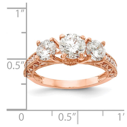 10K Roségold Tiara Kollektion Poliert 3 Stein Zirkonia Ring