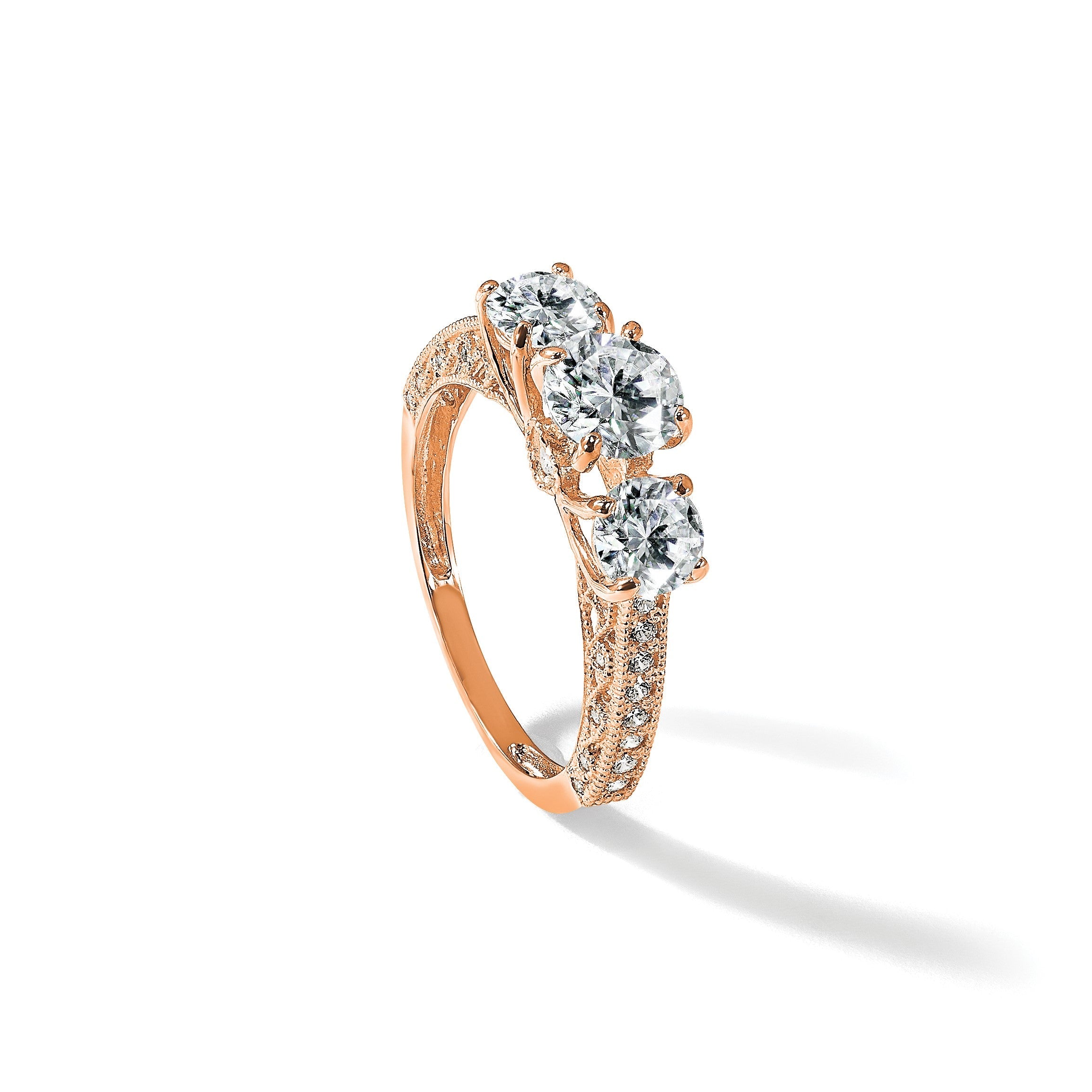 10K Roségold Tiara Kollektion Poliert 3 Stein Zirkonia Ring