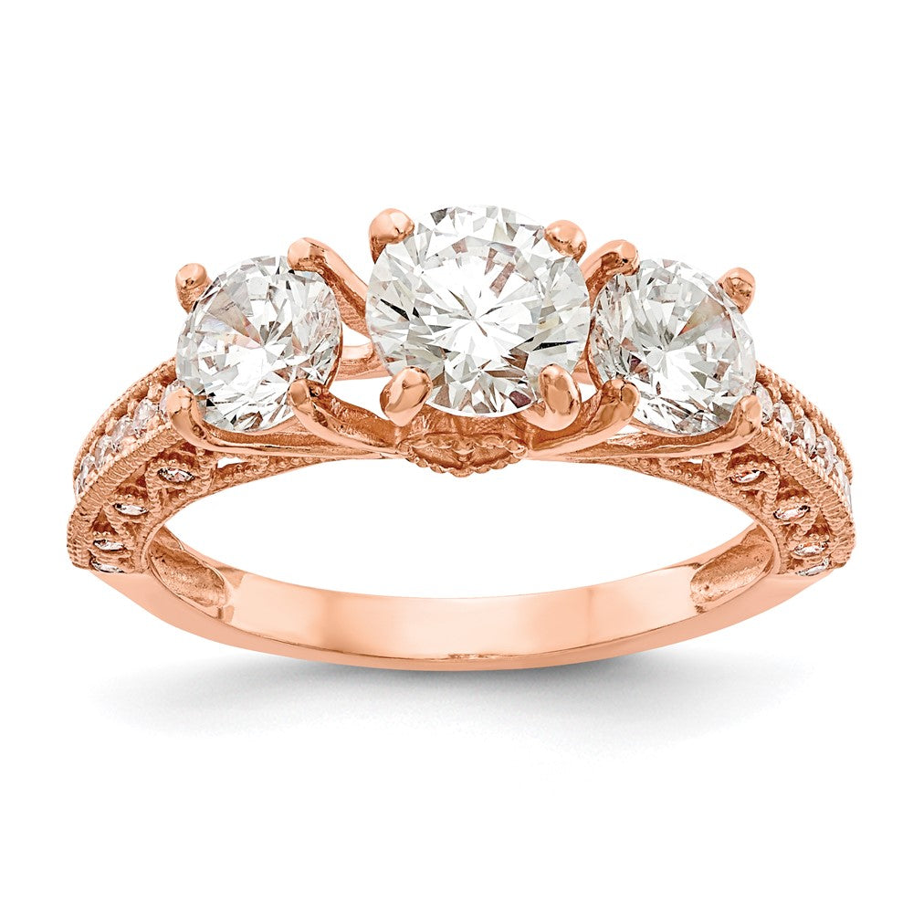 10K Roségold Tiara Kollektion Poliert 3 Stein Zirkonia Ring