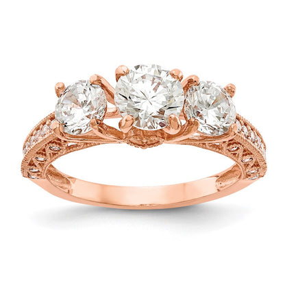 10K Roségold Tiara Kollektion Poliert 3 Stein Zirkonia Ring