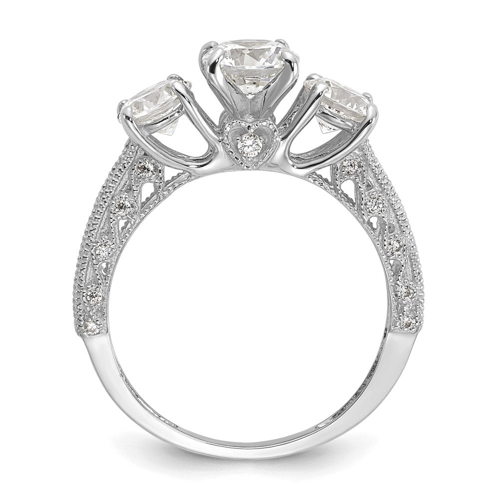 10K Weißgold Tiara Kollektion Poliert 3 Stein Zirkonia Ring (size 7 Nur)