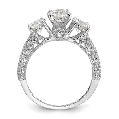 10K Weißgold Tiara Kollektion Poliert 3 Stein Zirkonia Ring (size 7 Nur)