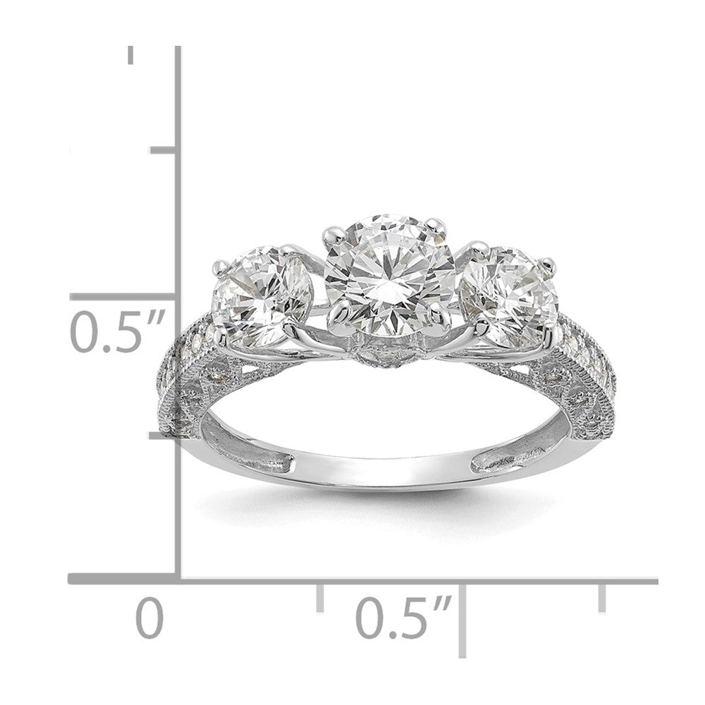 10K Weißgold Tiara Kollektion Poliert 3 Stein Zirkonia Ring (size 7 Nur)
