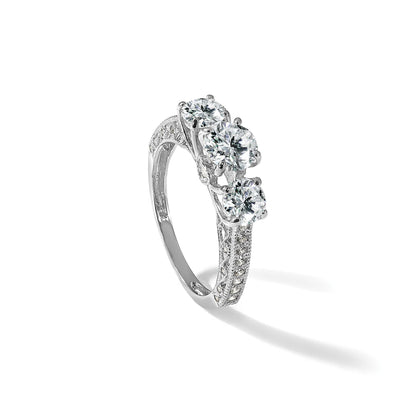 10K Weißgold Tiara Kollektion Poliert 3 Stein Zirkonia Ring (size 7 Nur)