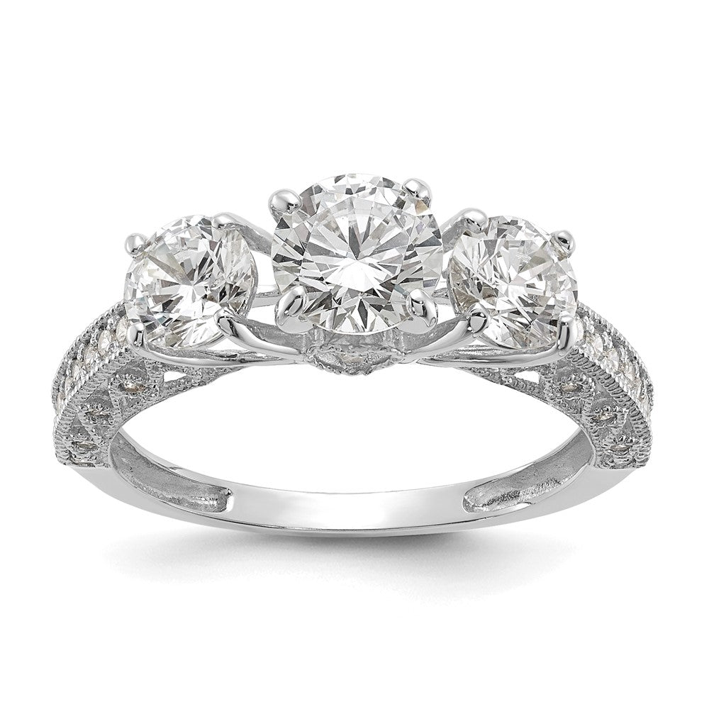 10K Weißgold Tiara Kollektion Poliert 3 Stein Zirkonia Ring (size 7 Nur)