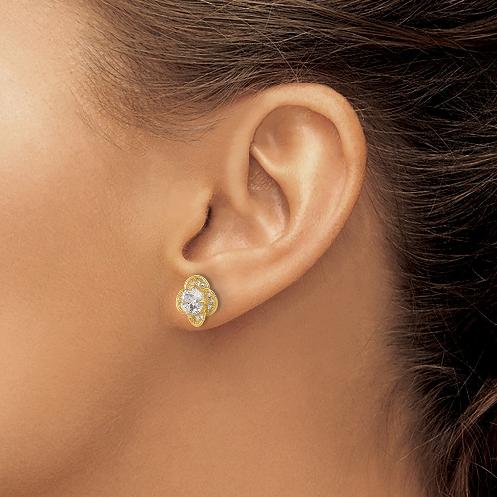 10K Gelbgold Tiara Kollektion Poliert Zirkonia Ohrstecker