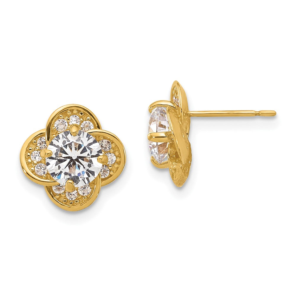 10K Gelbgold Tiara Kollektion Poliert Zirkonia Ohrstecker