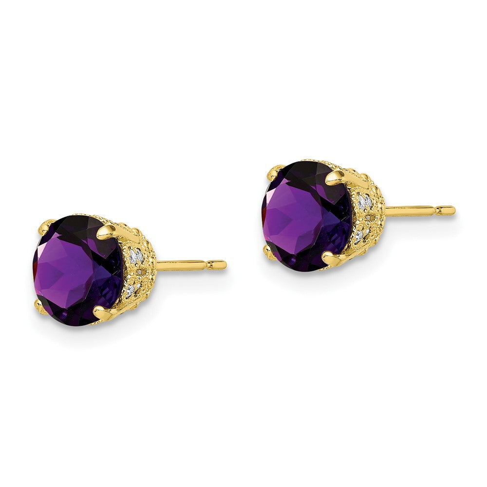 10K Tiara Collection Polierte Diamant-Amethyst-Ohrstecker