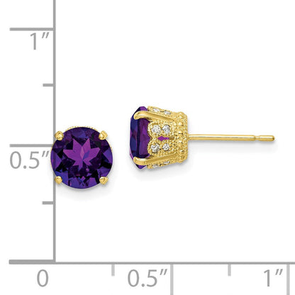10K Tiara Collection Polierte Diamant-Amethyst-Ohrstecker