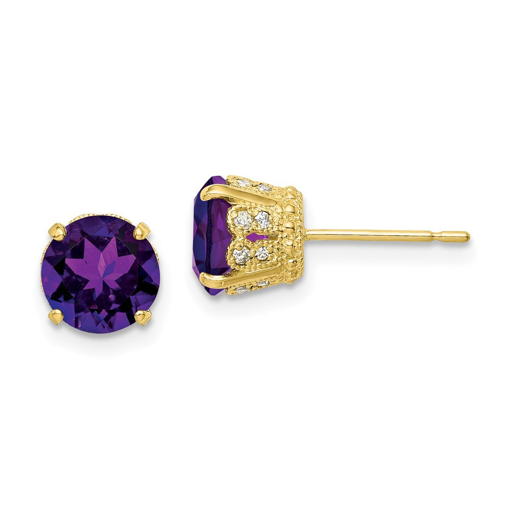 10K Tiara Collection Polierte Diamant-Amethyst-Ohrstecker