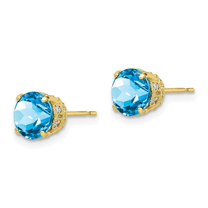 10K Tiara Collection Ohrstecker mit Diamanten und himmelblauem Topas, poliert