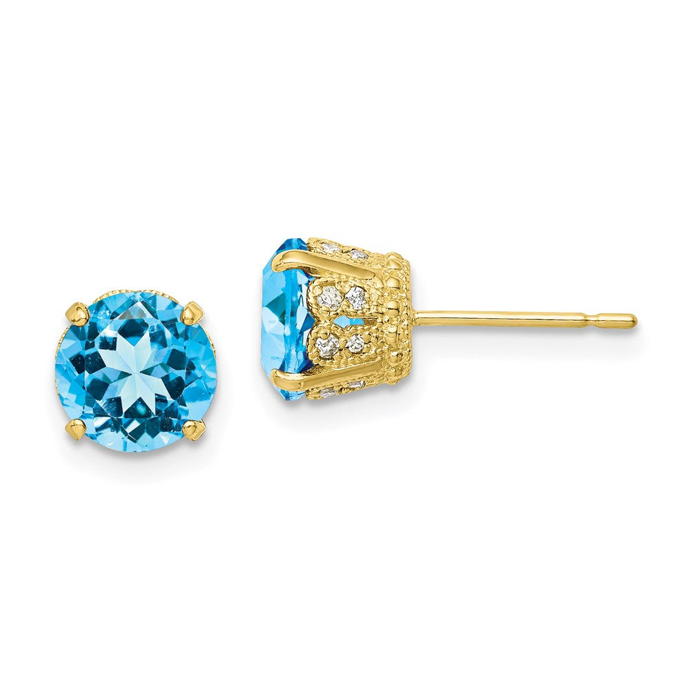 10K Tiara Collection Ohrstecker mit Diamanten und himmelblauem Topas, poliert