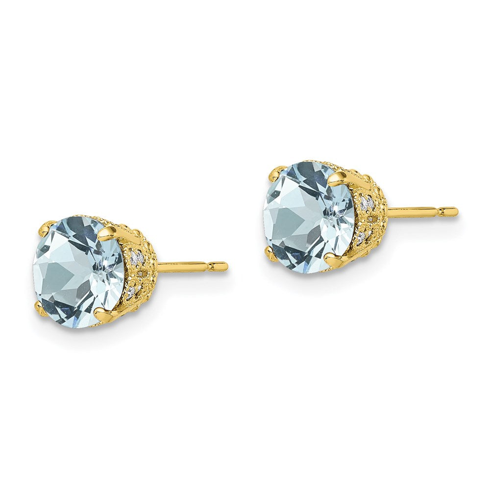 10K Gold Tiara Collection Ohrstecker mit Diamanten und im Labor gezüchteten Aquamarinen