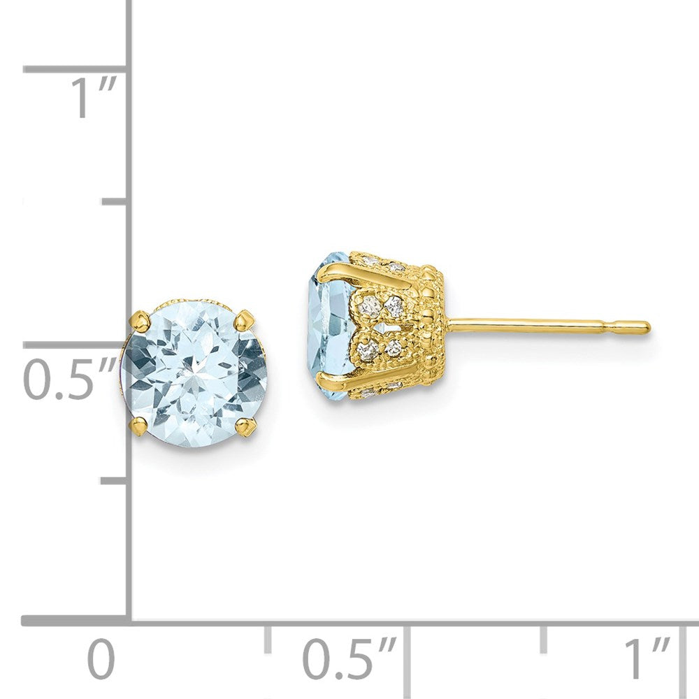 10K Gold Tiara Collection Ohrstecker mit Diamanten und im Labor gezüchteten Aquamarinen