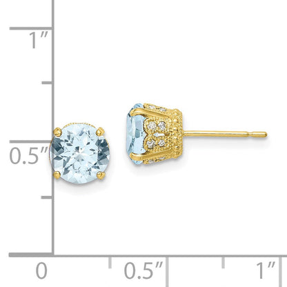 10K Gold Tiara Collection Ohrstecker mit Diamanten und im Labor gezüchteten Aquamarinen