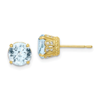 10K Gold Tiara Collection Ohrstecker mit Diamanten und im Labor gezüchteten Aquamarinen