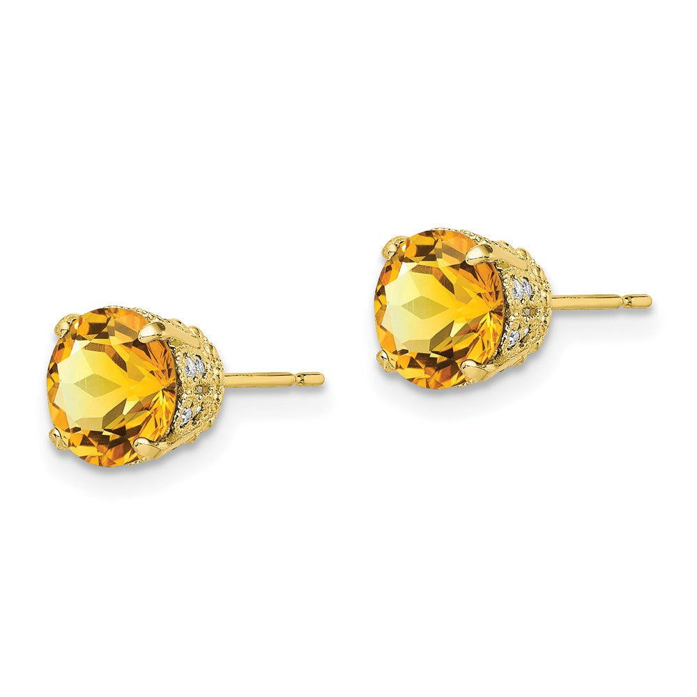 10K Gelbgold Tiara Collection polierte Ohrstecker mit Diamant und Citrin