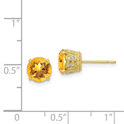 10K Gelbgold Tiara Collection polierte Ohrstecker mit Diamant und Citrin