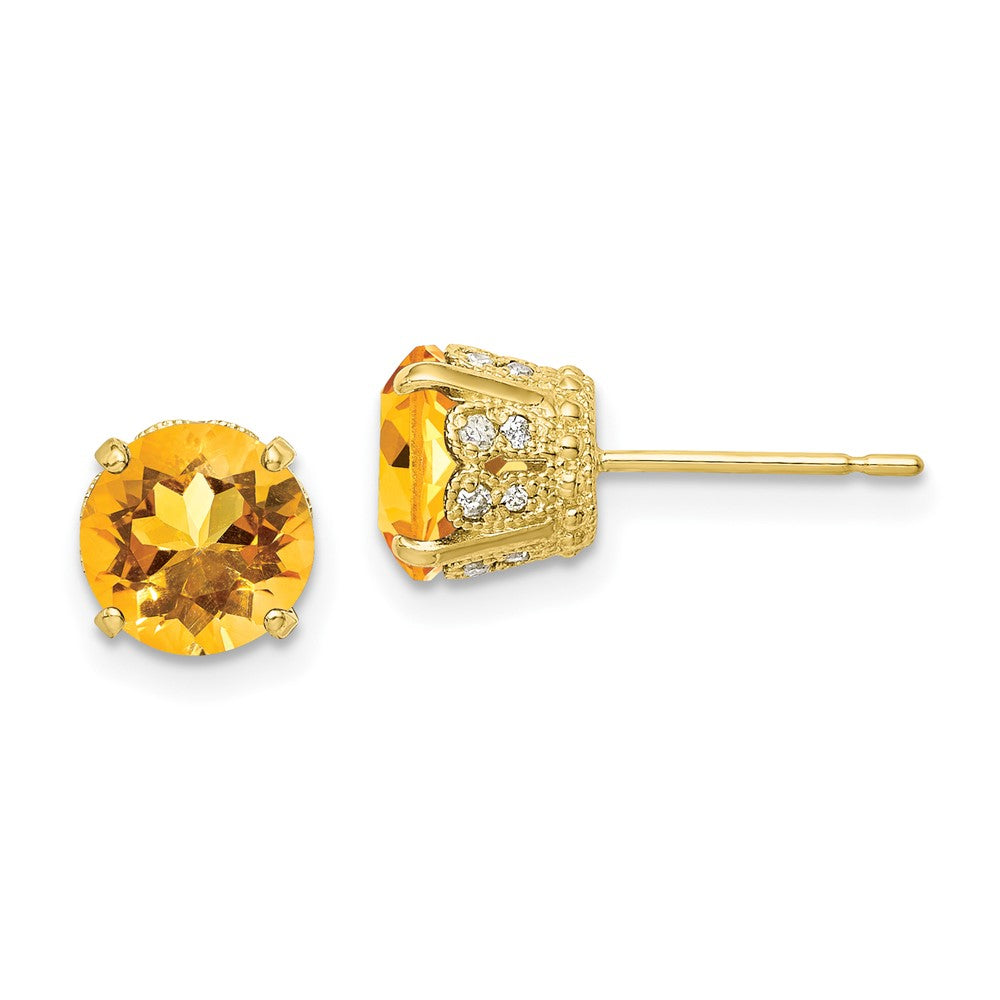 10K Gelbgold Tiara Collection polierte Ohrstecker mit Diamant und Citrin