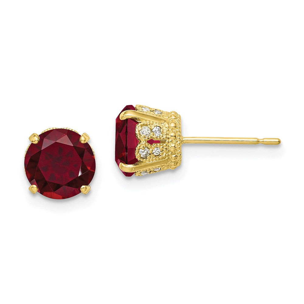 10K Ohrstecker Tiara Collection, poliert, mit Labordiamant und Rubin