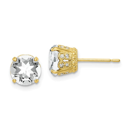 10K Gelbgold Tiara Collection Ohrstecker mit Diamant und Labor-Saphir