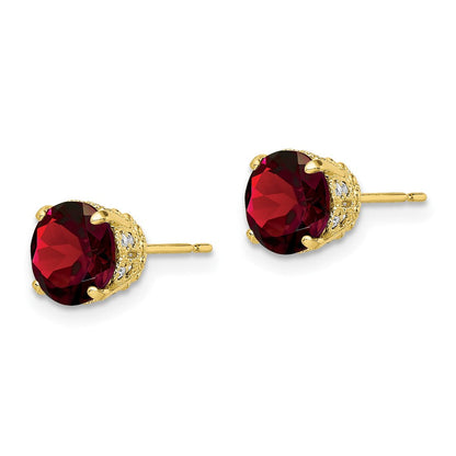 10K Tiara Collection polierte Ohrstecker mit Diamant und Granat