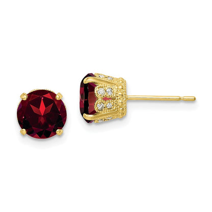 10K Tiara Collection polierte Ohrstecker mit Diamant und Granat