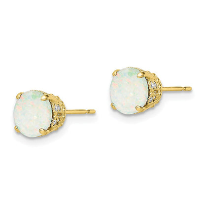 10K Gelbgold polierte Ohrstecker mit Labordiamant und Opal – Tiara Collection