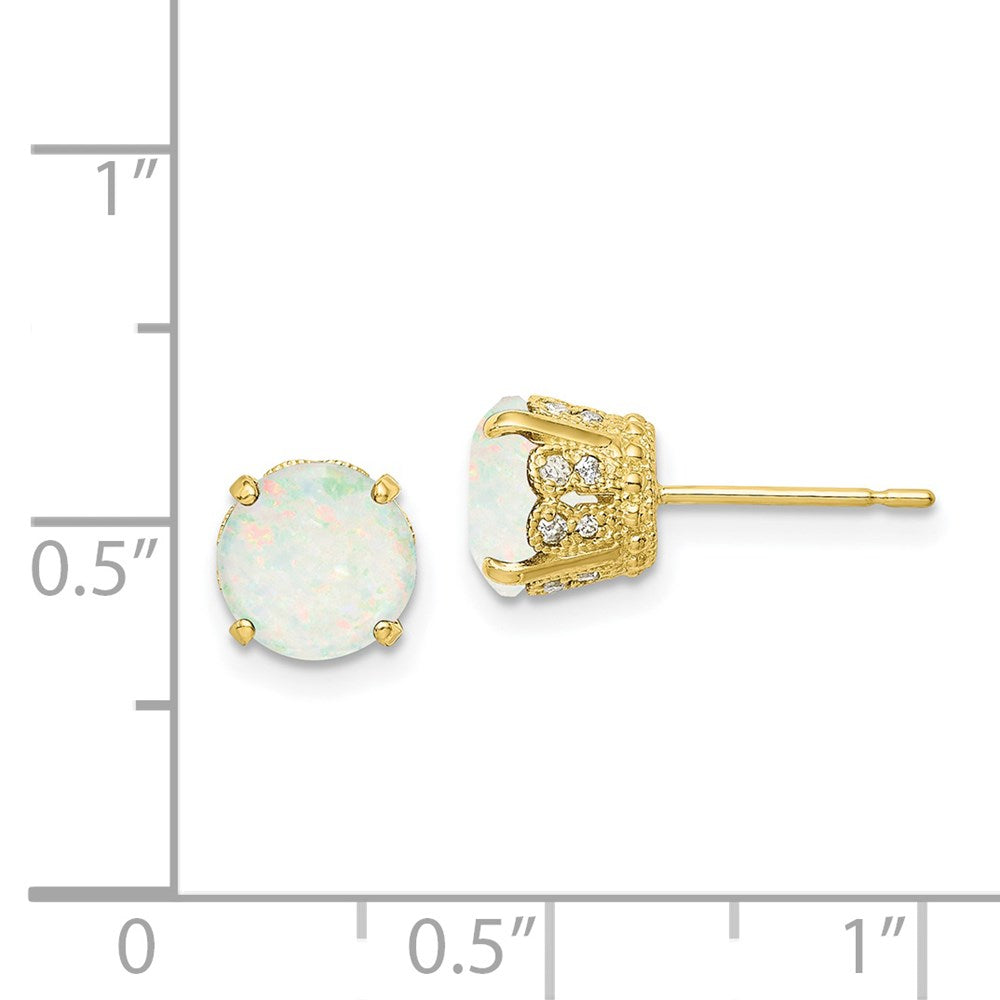 10K Gelbgold polierte Ohrstecker mit Labordiamant und Opal – Tiara Collection