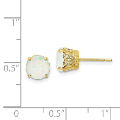 10K Gelbgold polierte Ohrstecker mit Labordiamant und Opal – Tiara Collection