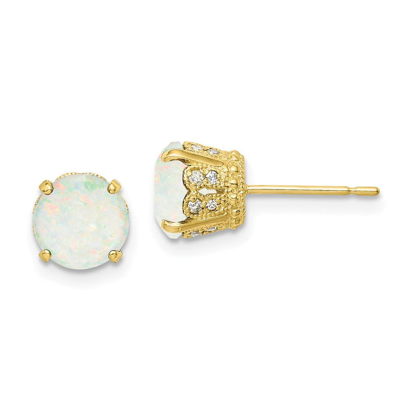 10K Gelbgold Ohrstecker mit Labordiamant und Opal – poliert, Tiara Collection
