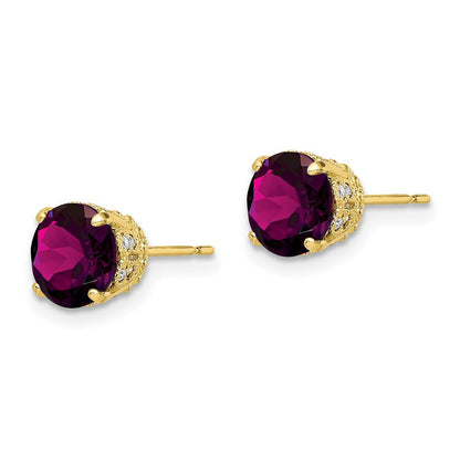 10K Gelbgold Tiara Kollektion Polierte Diamant-Rhodolith-Granat-Ohrstecker