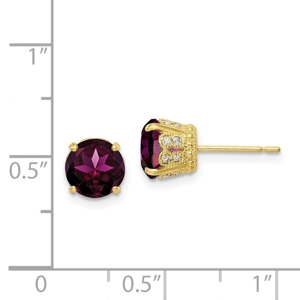 10K Gelbgold Tiara Kollektion Polierte Diamant-Rhodolith-Granat-Ohrstecker