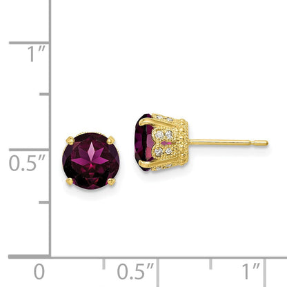 10K Gelbgold Tiara Kollektion Polierte Diamant-Rhodolith-Granat-Ohrstecker