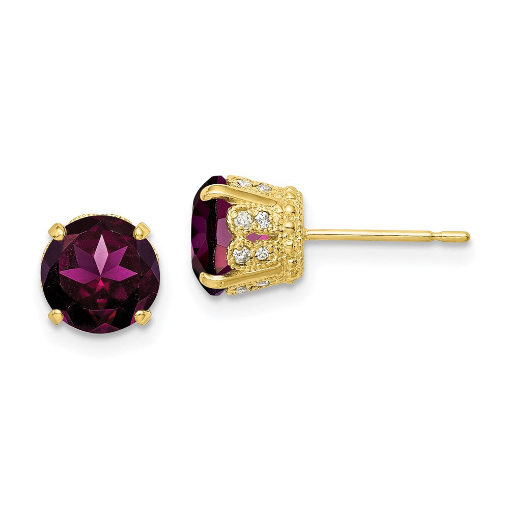 10K Gelbgold Tiara Kollektion Polierte Diamant-Rhodolith-Granat-Ohrstecker