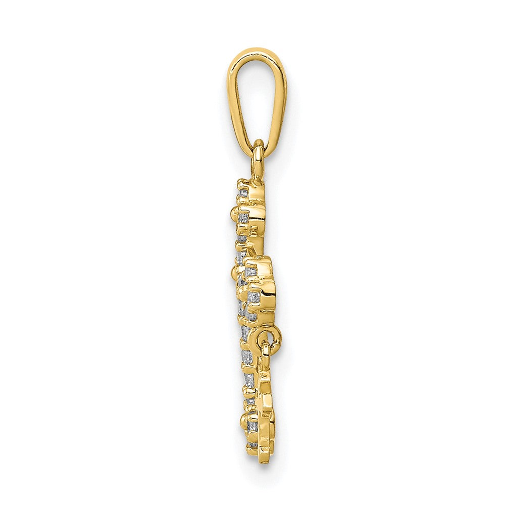 10K Gelbgold Zirkonia Knospend Kreuz mit Kreuz Hängend Anhänger