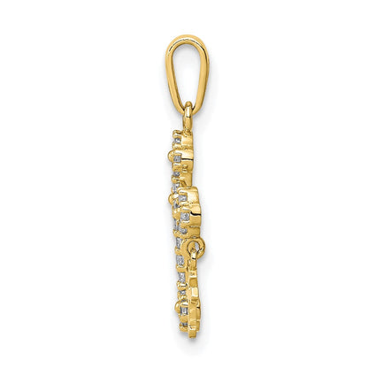 10K Gelbgold Zirkonia Knospend Kreuz mit Kreuz Hängend Anhänger