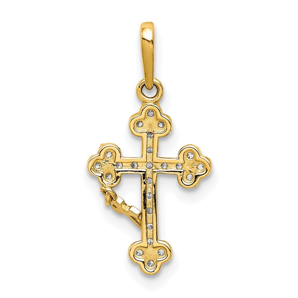 10K Gelbgold Zirkonia Knospend Kreuz mit Kreuz Hängend Anhänger