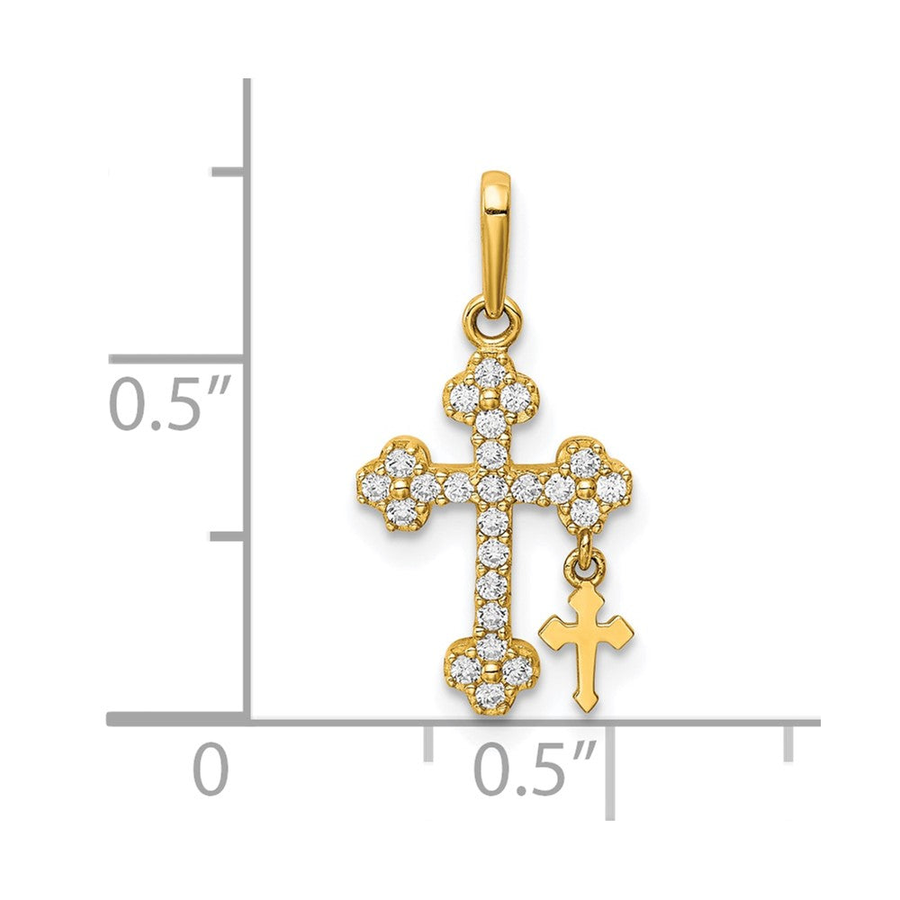 10K Gelbgold Zirkonia Knospend Kreuz mit Kreuz Hängend Anhänger