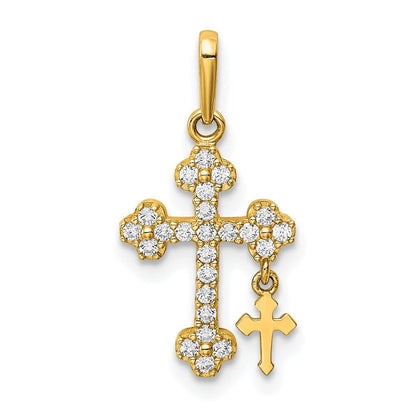 10K Gelbgold Zirkonia Knospend Kreuz mit Kreuz Hängend Anhänger