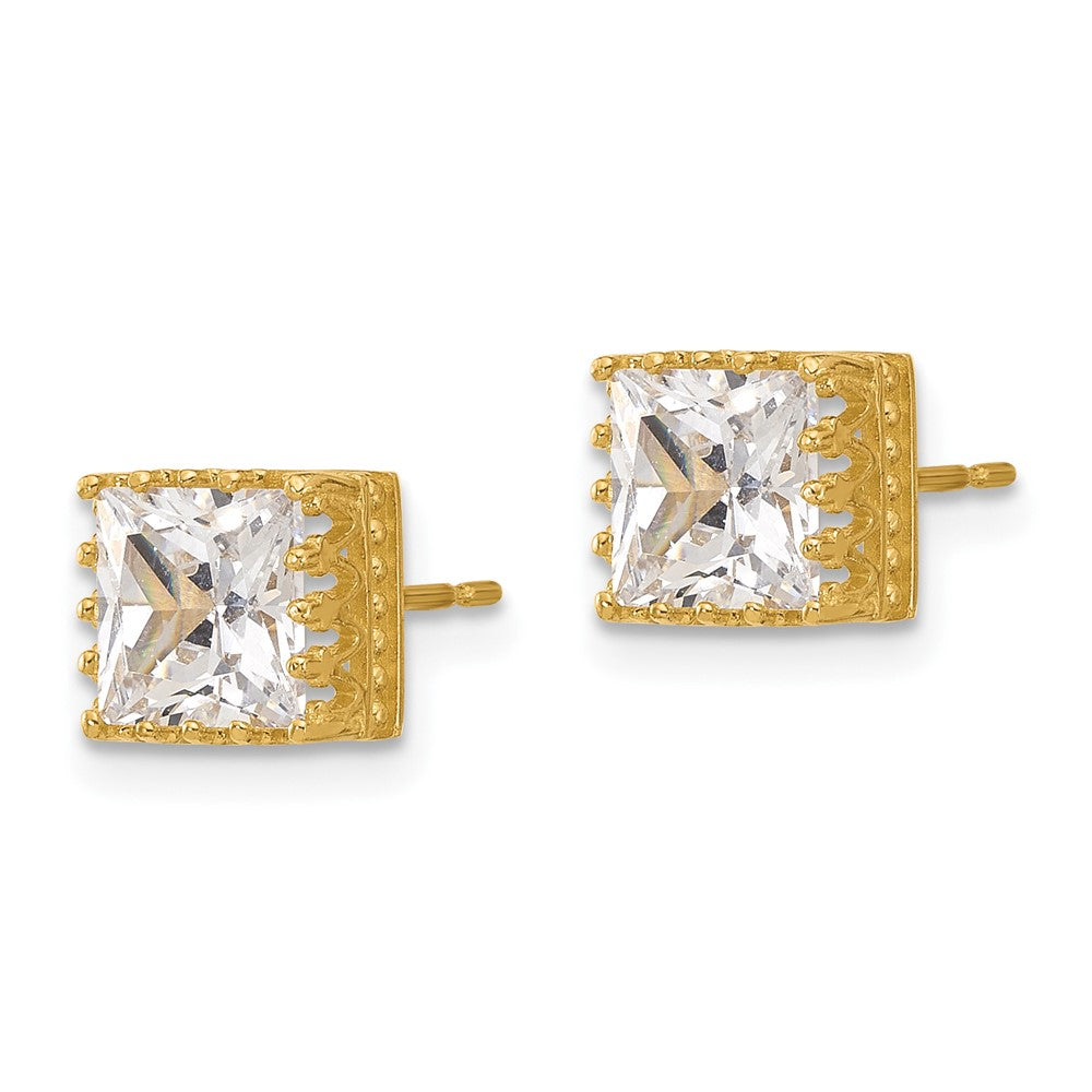 10K Gelbgold Tiara Kollektion 7mm Poliert Quadratisch Zirkonia Ohrringe