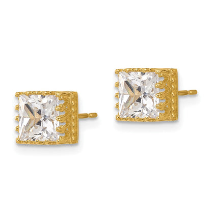 10K Gelbgold Tiara Kollektion 7mm Poliert Quadratisch Zirkonia Ohrringe