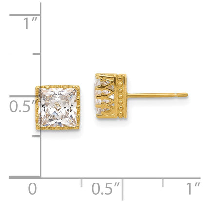 10K Gelbgold Tiara Kollektion 7mm Poliert Quadratisch Zirkonia Ohrringe