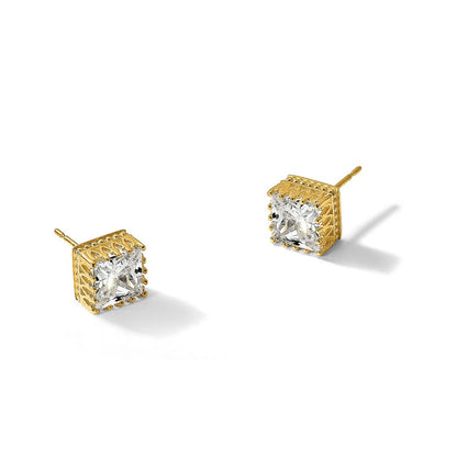 10K Gelbgold Tiara Kollektion 7mm Poliert Quadratisch Zirkonia Ohrringe